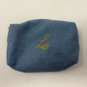 Lisa Eldridge Blue Denim Cosmetic Pouch Bag Toiletry Gold Zippered Travel Makeup